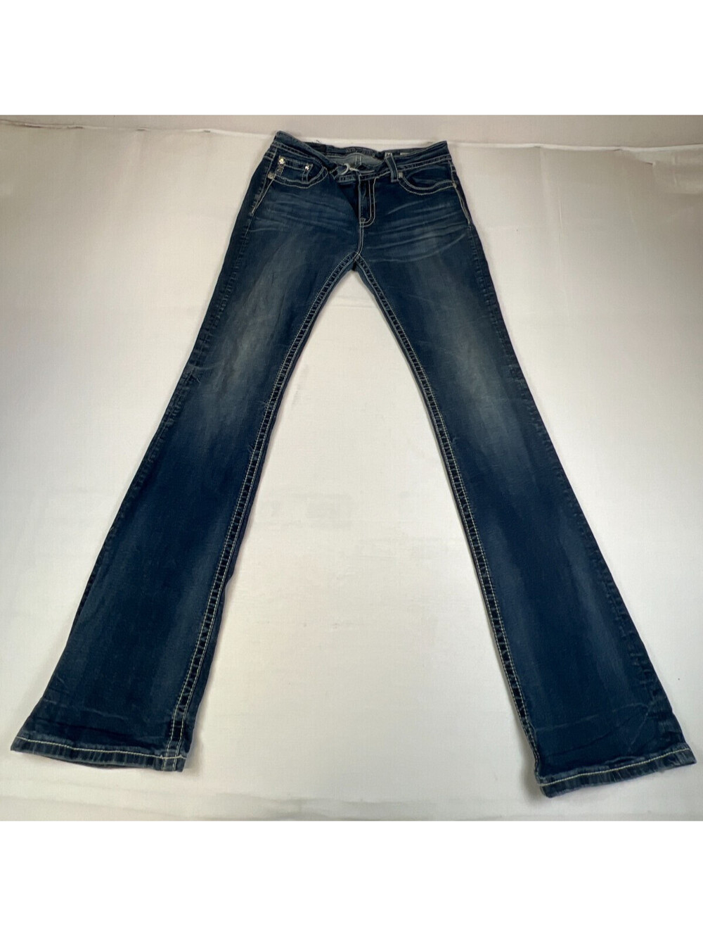 Miss Me Women 34 Bootcut Jeans Dark Blue Embellished Pocket Denim Y2K